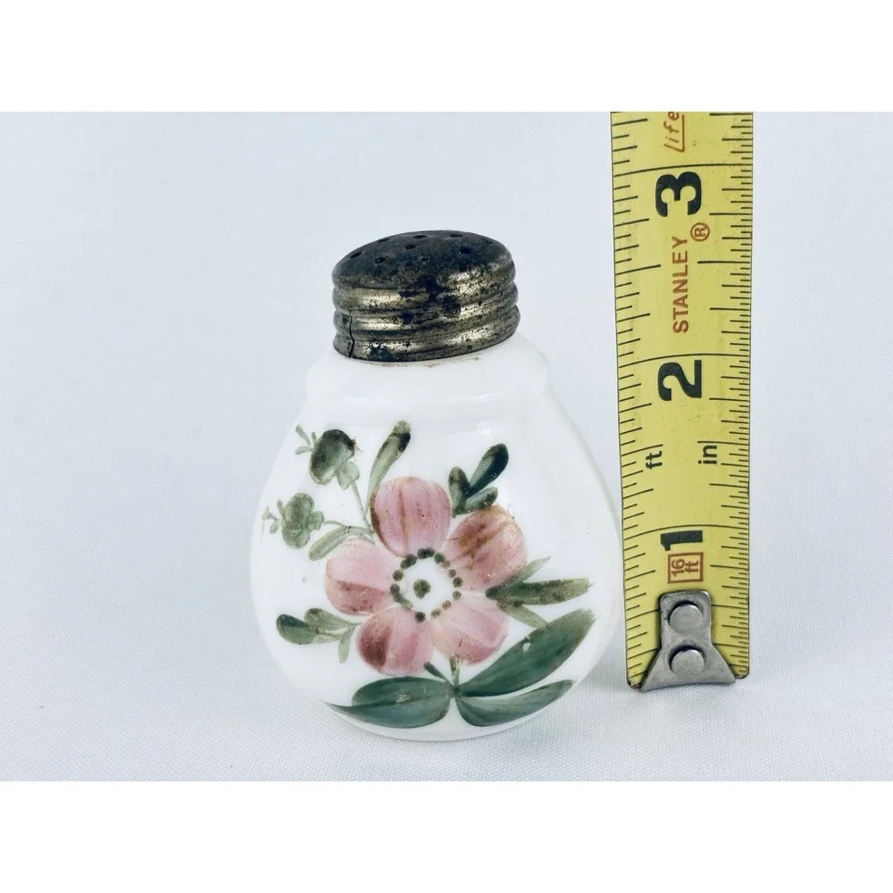 Antique Vintage Hand Painted Milk Glass shaker Early American Pattern Floral